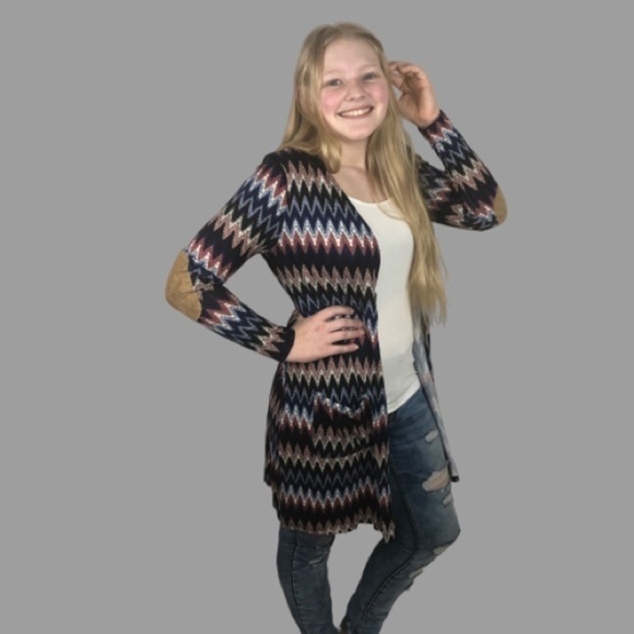 Boutique Open Front Cardigan Chevron Pattern - Picture 7 of 7